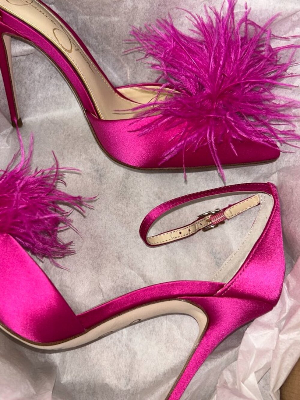 New Jessica Simpson Hot Pink Feather Pointed Toe Ankle Strap heel - Picture 6 of 7